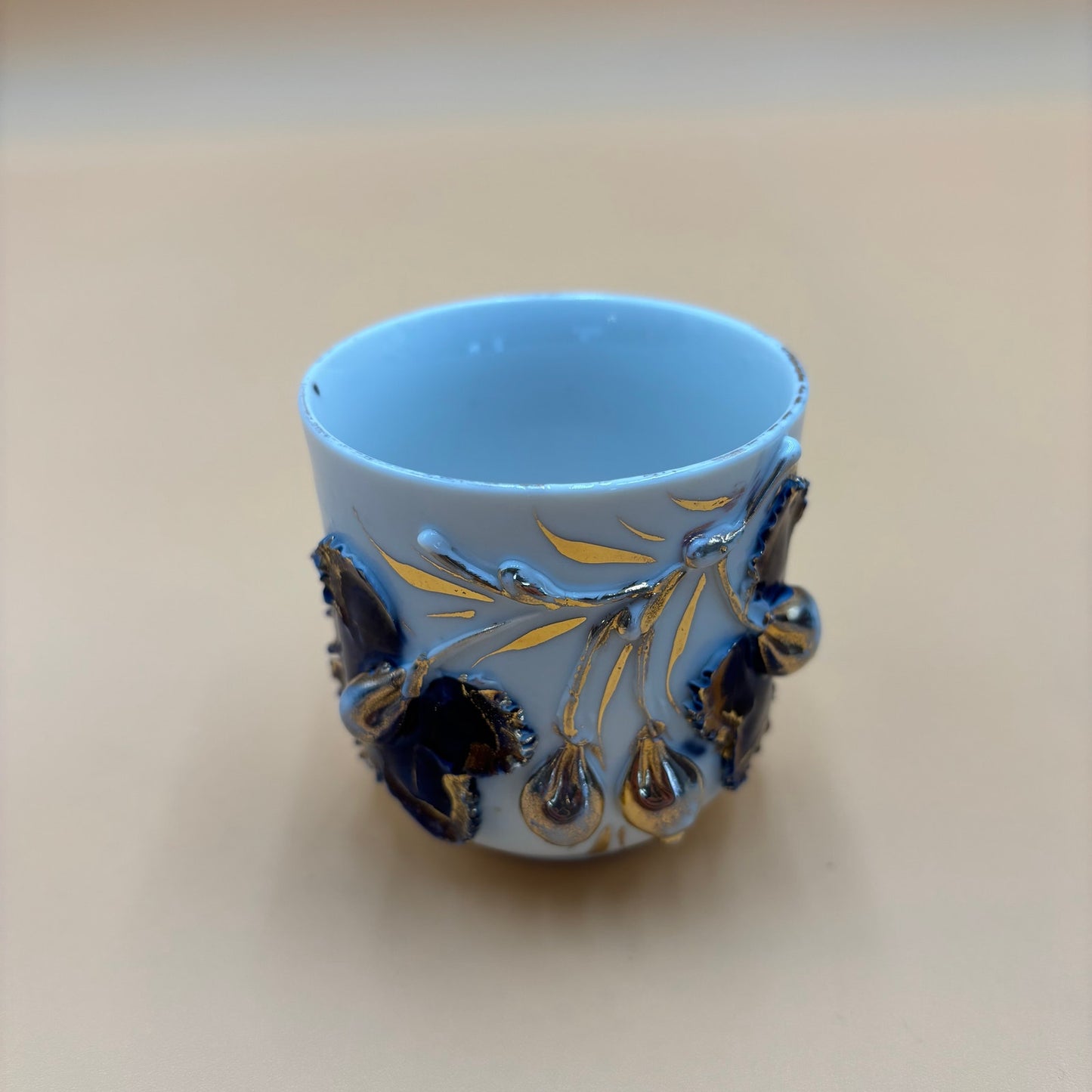 Vintage German Porcelain Demitasse Cup & Saucer - Purple & Gold Floral