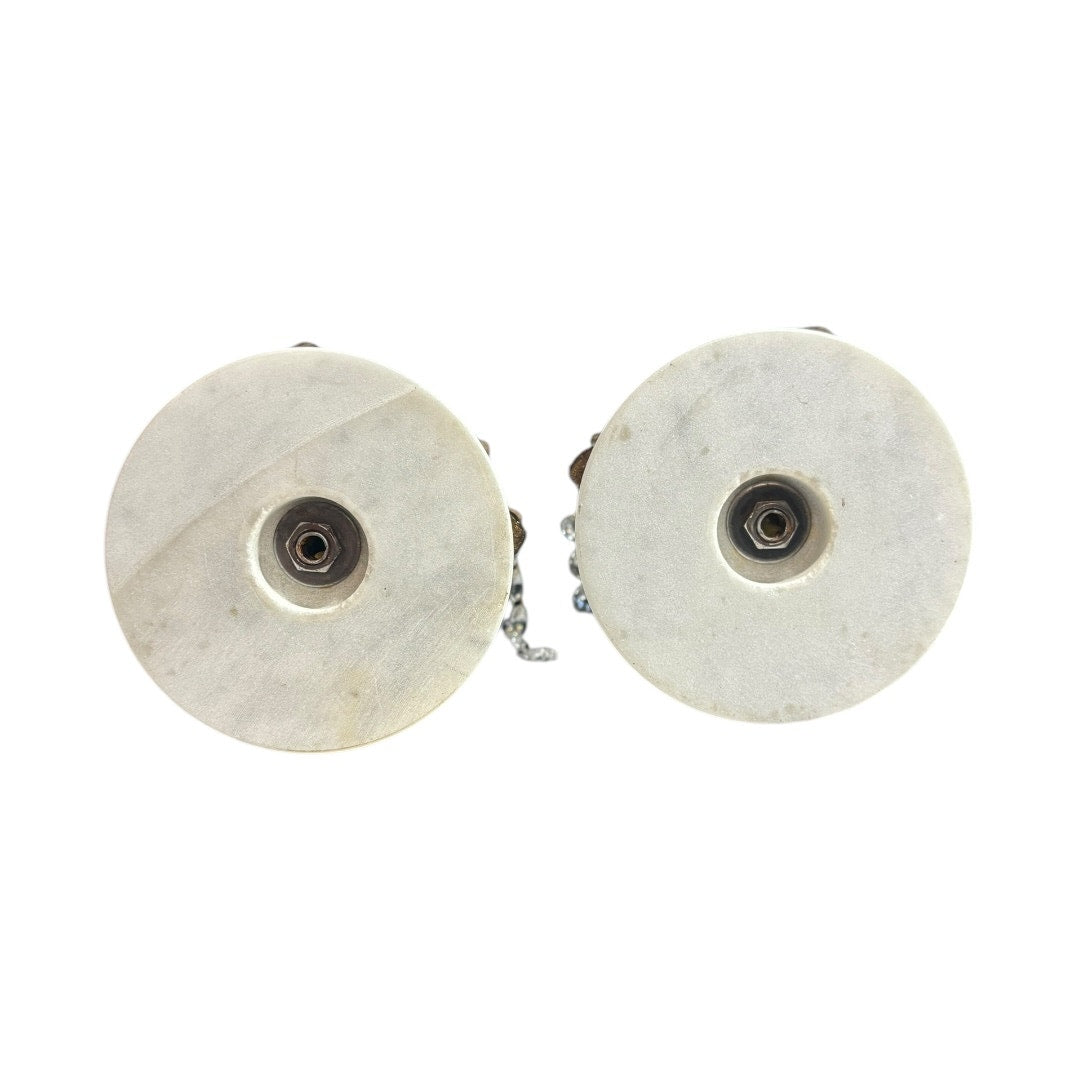 VTG Cherub Candleholders with Marble, Brass, and Crystal Accents Wood Candles