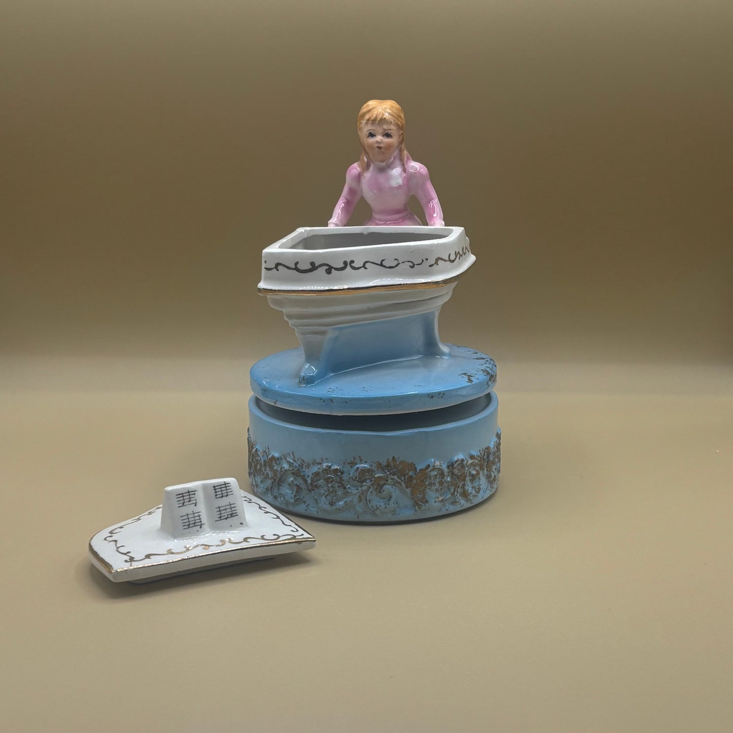 VTG Music Trinket Box - Girl Playing Piano Rotating