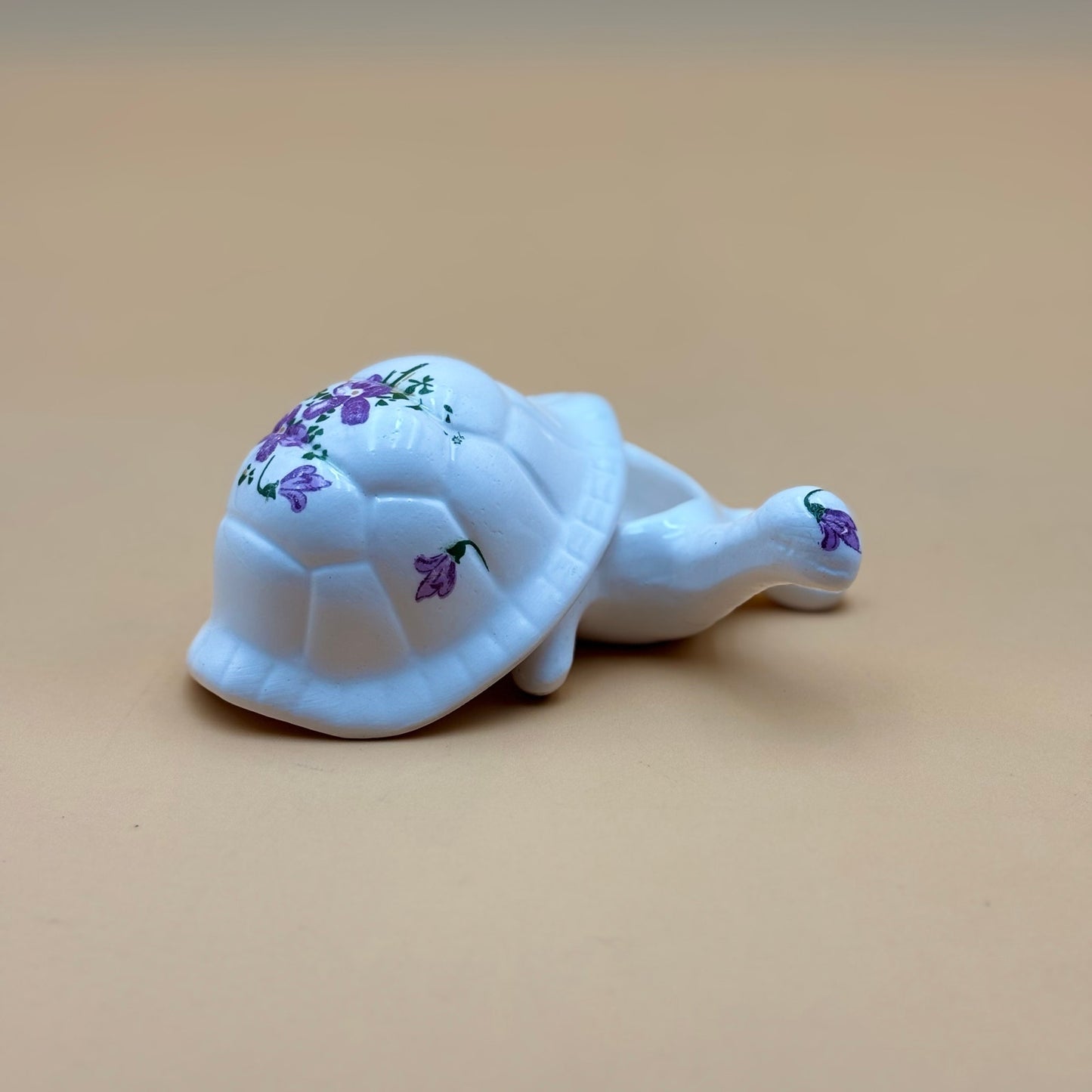 Porcelain Turtle Trinket Box with Purple Floral Design – Made in Taiwan