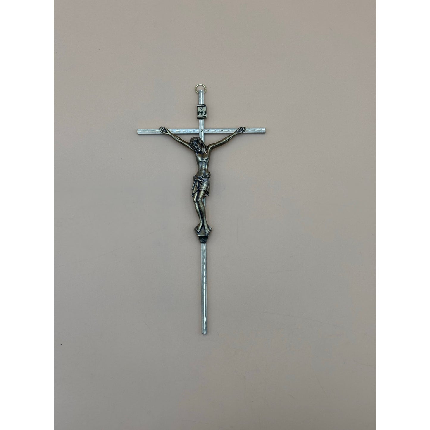 Vintage Italian Etched Gold-Tone INRI Crucifix Wall Cross