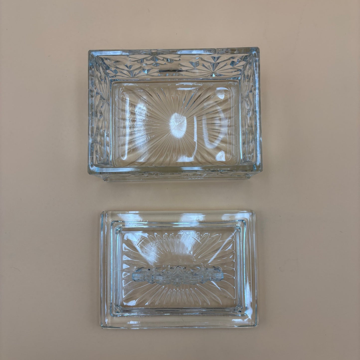 Vintage Clear Pressed Glass Snowflake Trinket Box