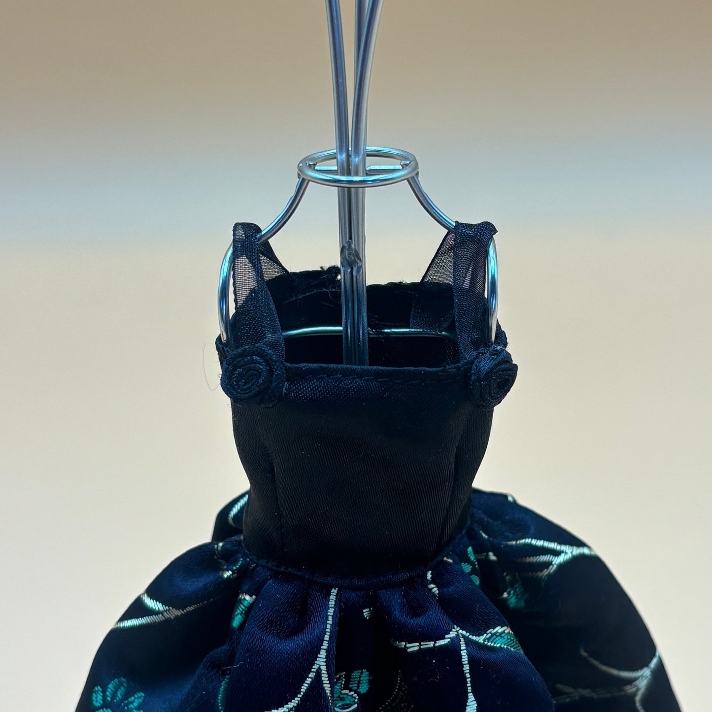 Mini Dress Form Photo/Card Holder - Black Floral Embroidery