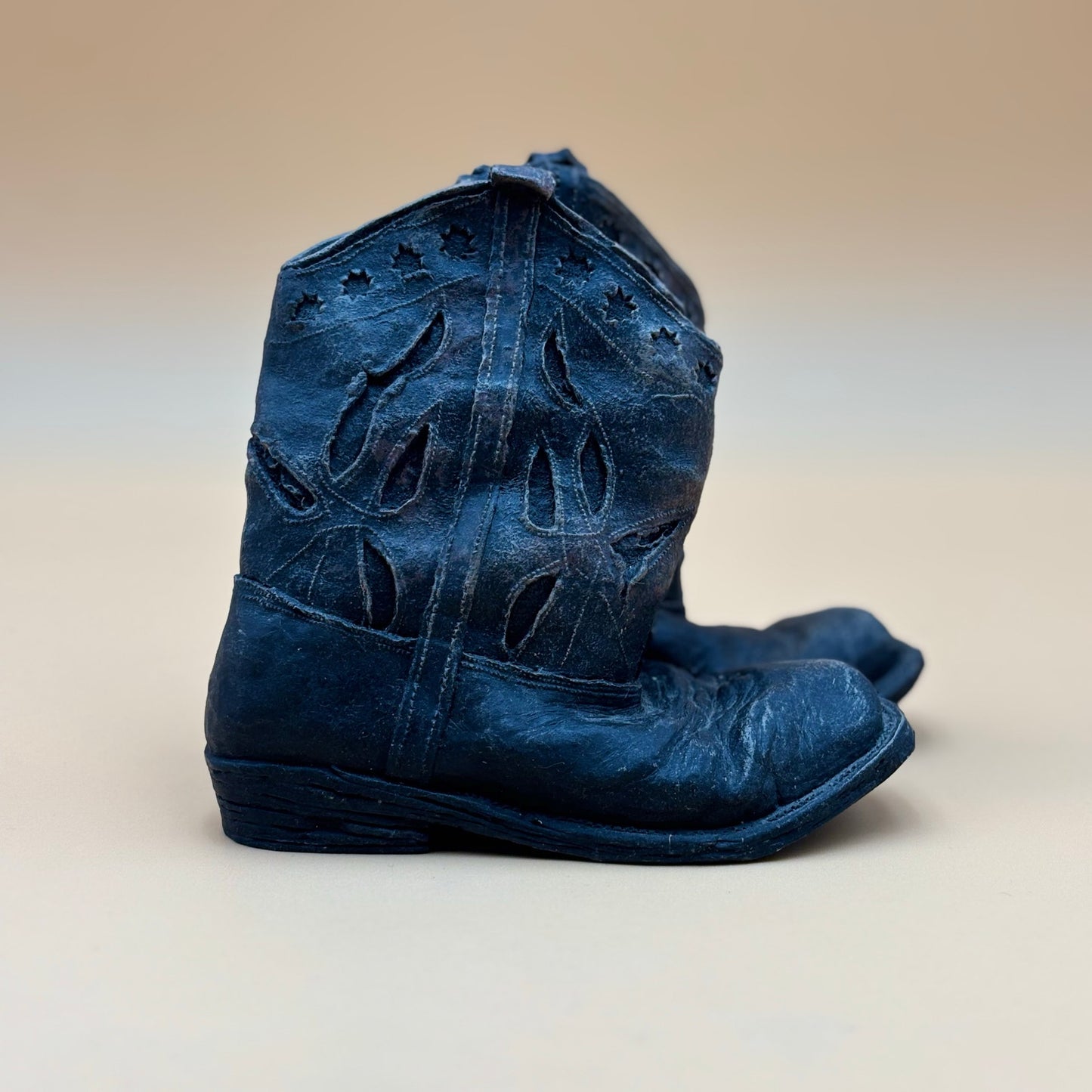 Cast Resin Vintage Rugged Childs Cowboy Boot Paperweight Pair