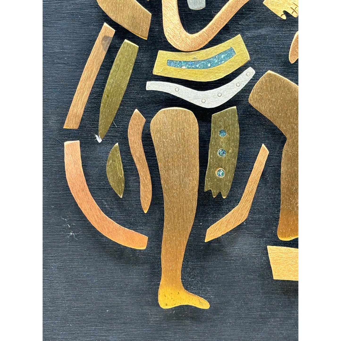 Vintage Mexican Warrior Mixed Metal Stone Inlay Wall Art