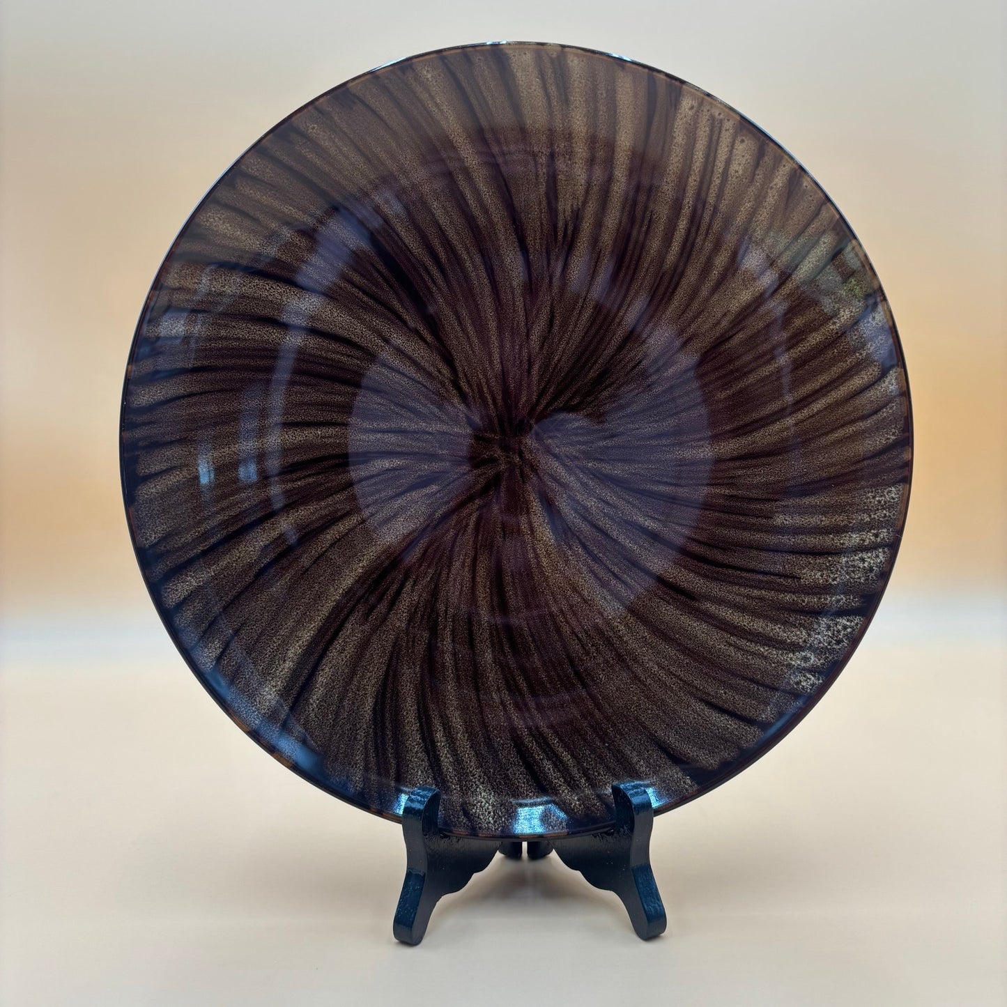 Vtg. Oneida Horizon Swirl Dinner Plate - Brown Stoneware "11.5