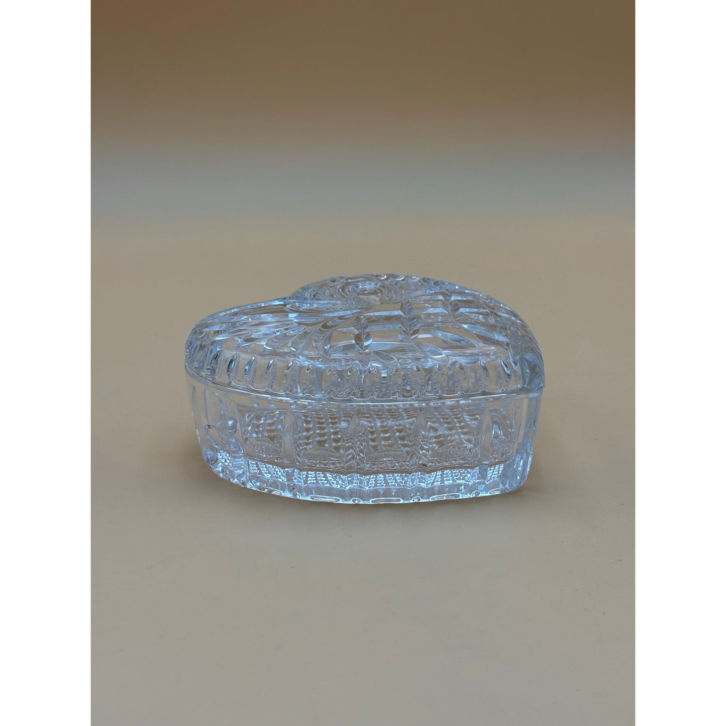 Vintage Cut Glass Heart Trinket Dish with Lid