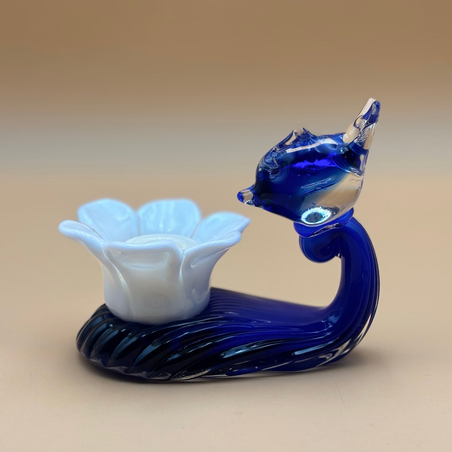 Hand-Blown Unique Blue Glass Fish Tealight Holder