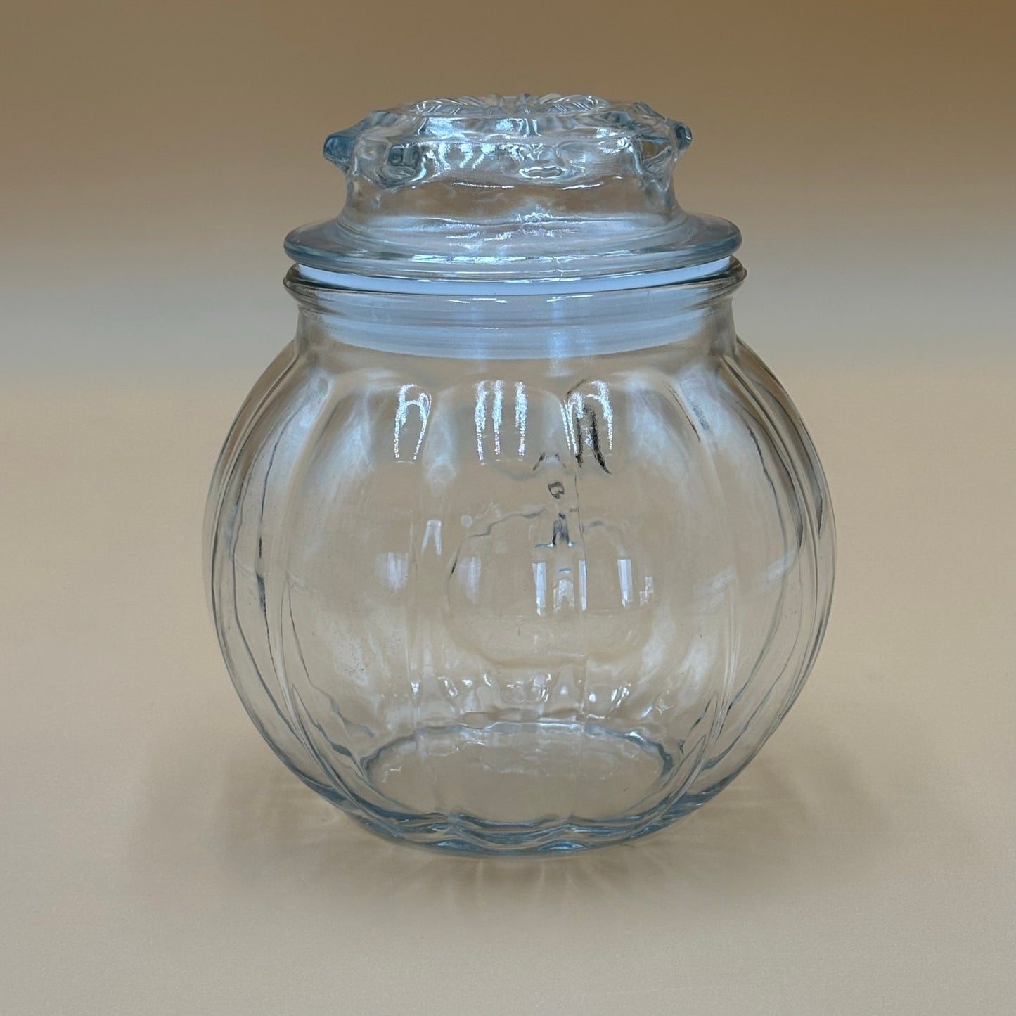 Clear Ribbed Glass Pumpkin Jar with Lid