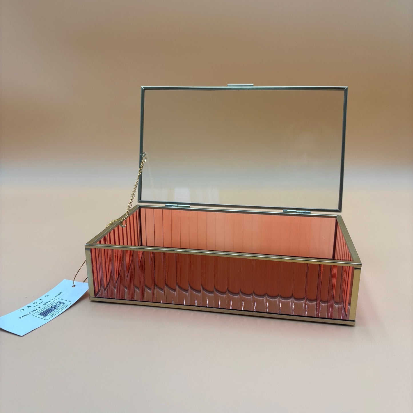 Oasis Home Glass & Mirror Display Box – Pink Faceted Sides – 9.5”