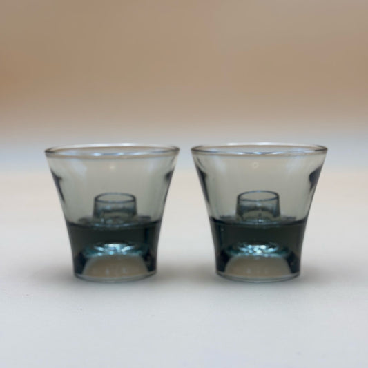 Smoky Gray Glass Taper Candle Holders Set of 2