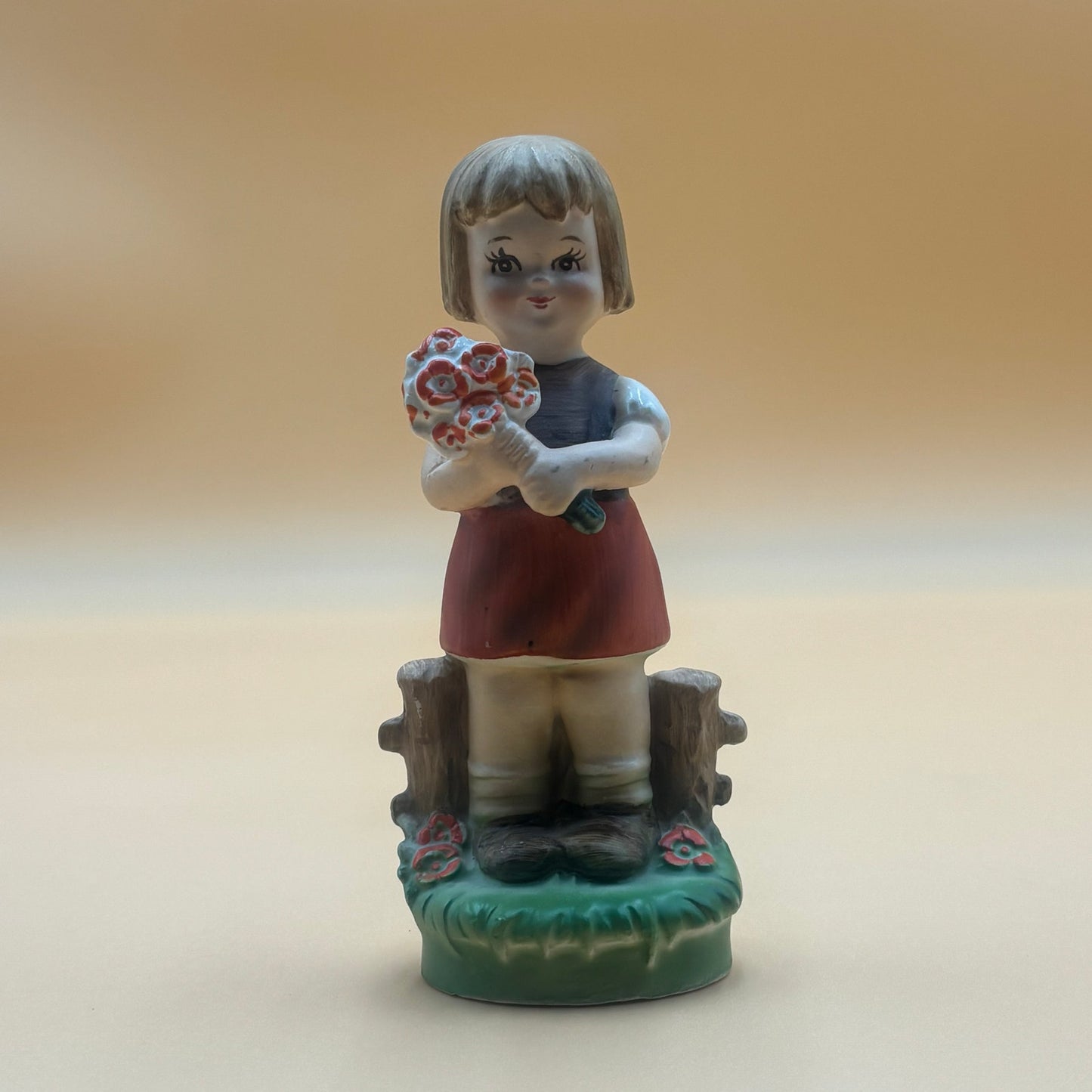 Vintage Girl with Flowers Figurine - Made in Japan