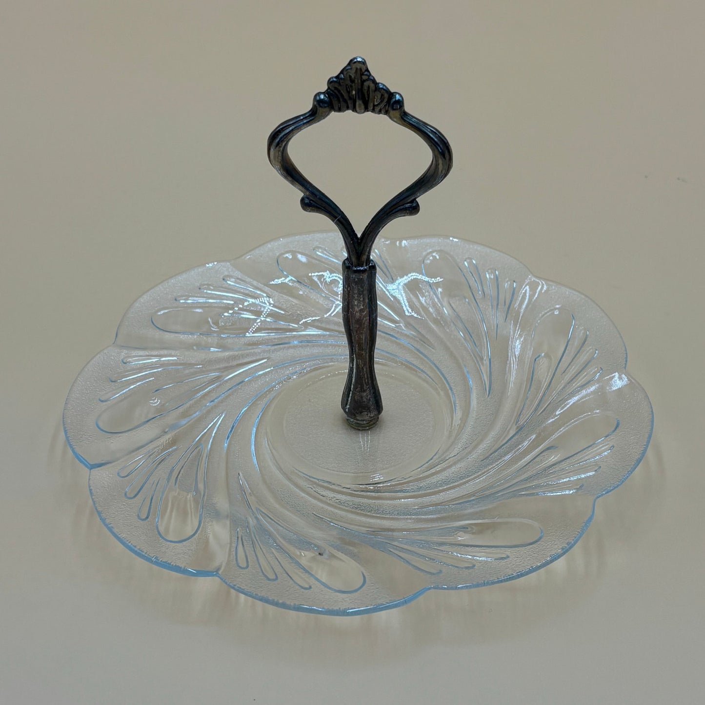 Vintage Glass Serving Dish With Silver Handle