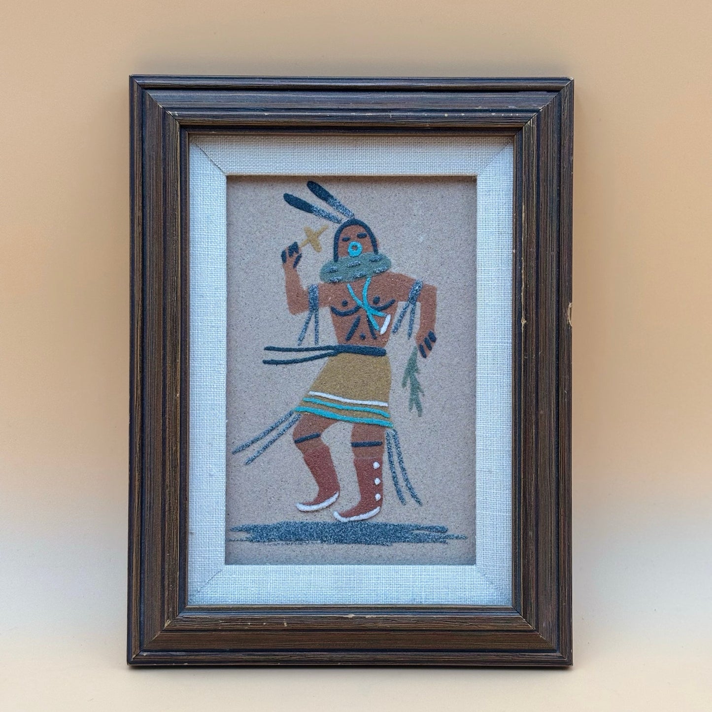 Signed Navajo Sand Painting “Yei Be Chai” by E. Yazzie – Framed Art