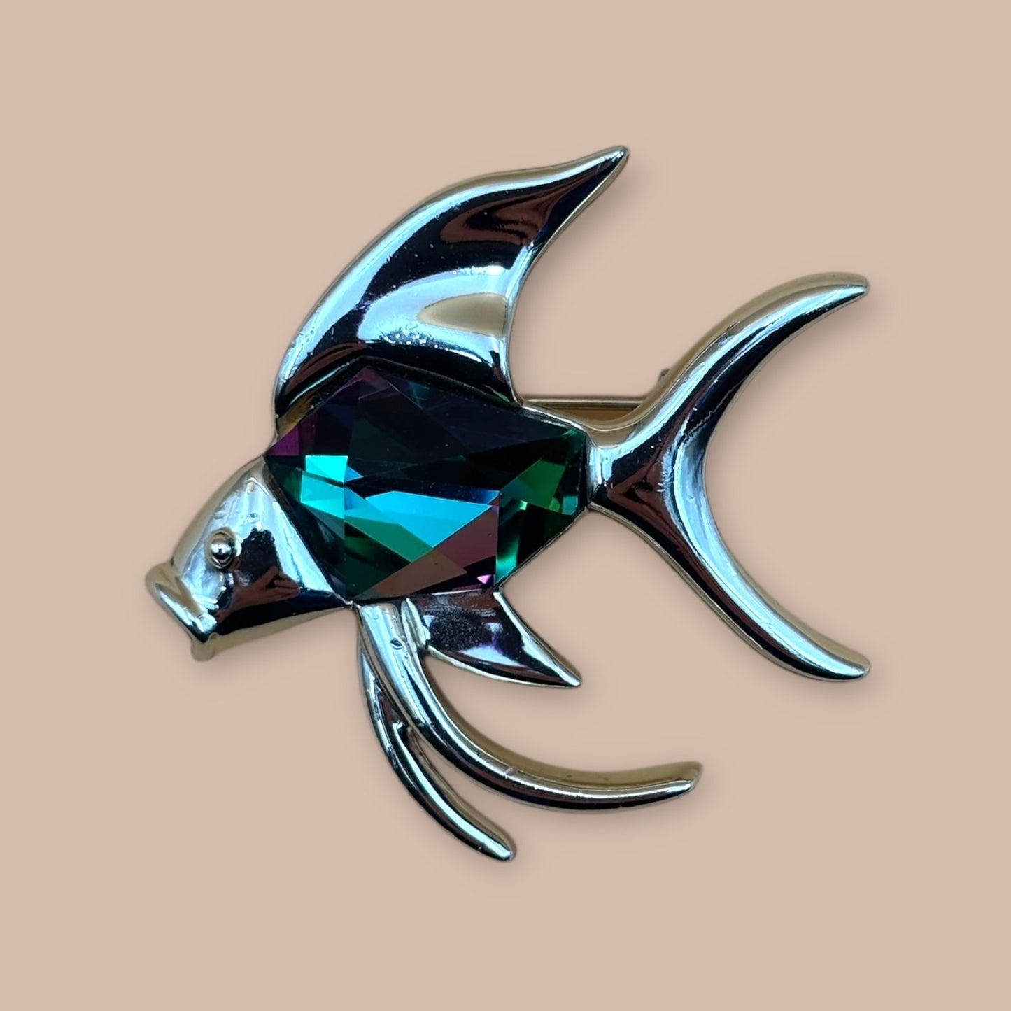 Vintage Sarah Coventry Goldtone Fish Pins (Pair, Watermelon Stones)