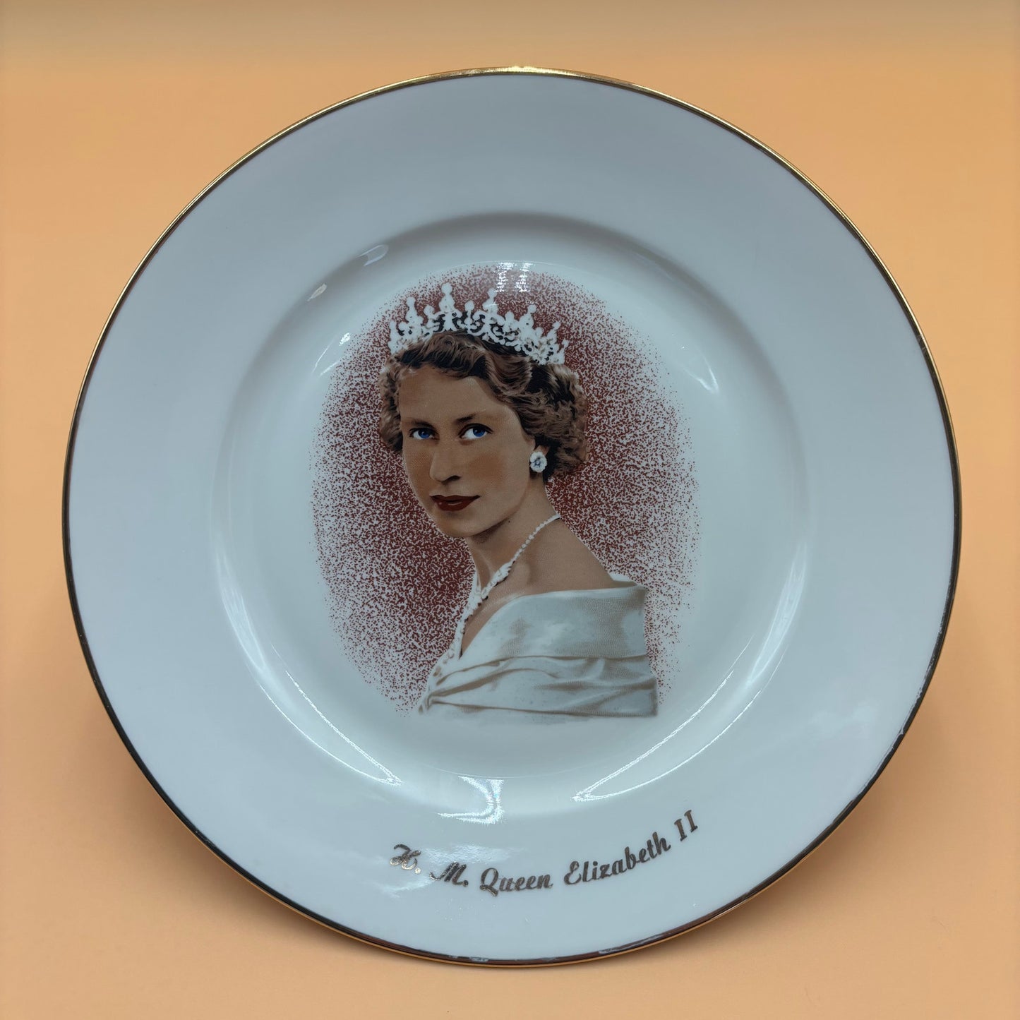 H.M. Queen Elizabeth II Coronation Plate Gold Trim Germany 10" 1954