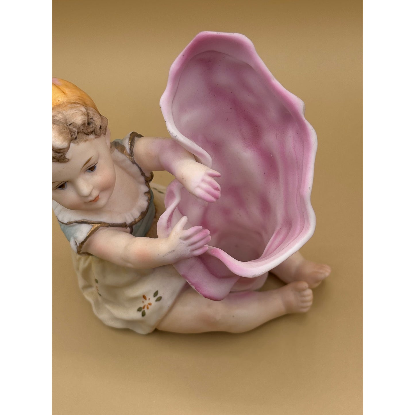 Vintage Japanese Bisque Girl with Tulip Vase 5.25"