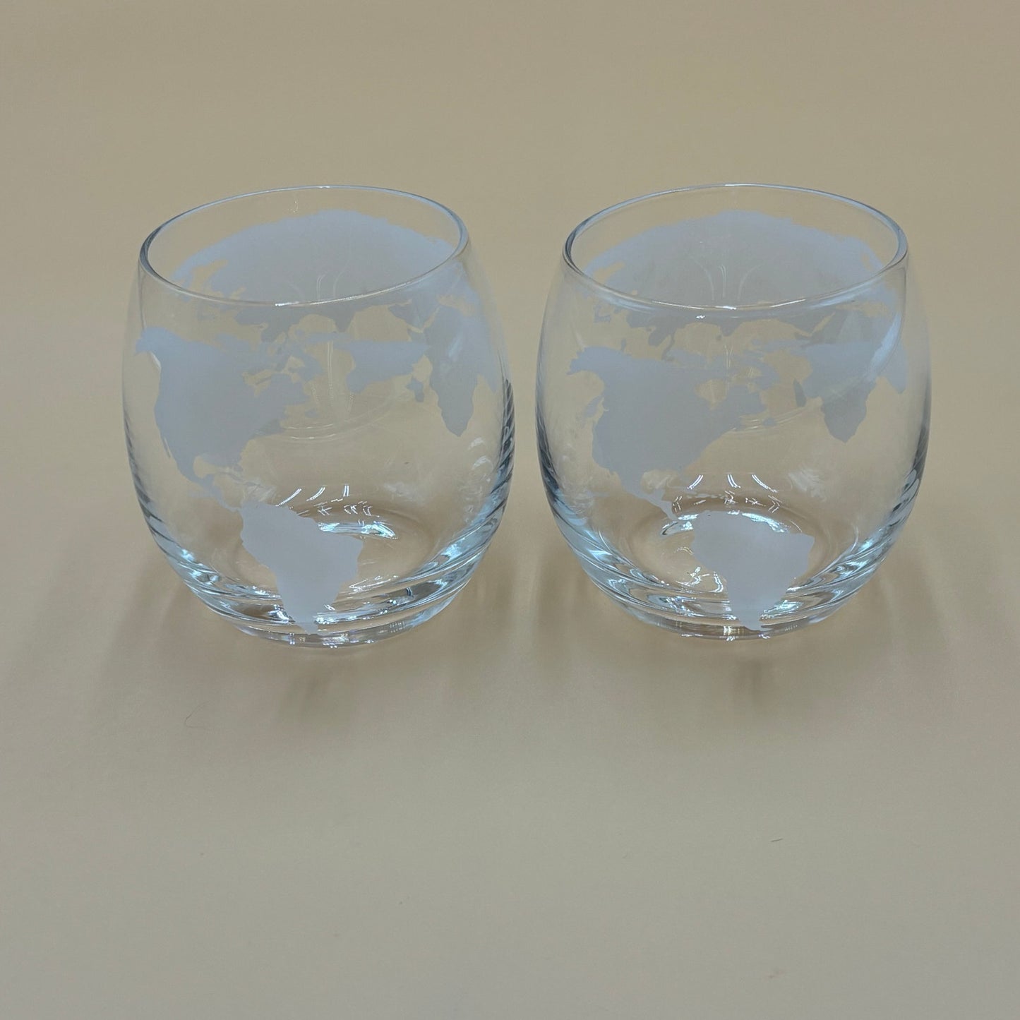Pair of Unique Etched Globe Glasses – Frosted World Map Design