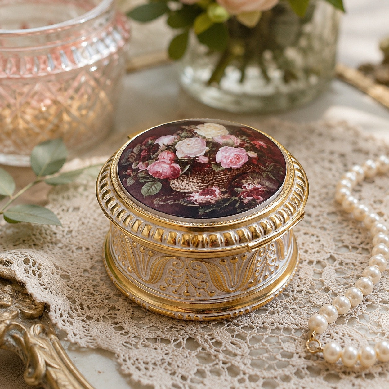 Vintage San Francisco Music Box Floral Trinket Box Plays I Will Wait For You