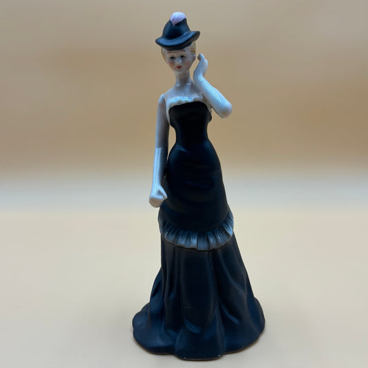 Vintage Porcelain Elegant Lady Figurine in Black Dress with Hat