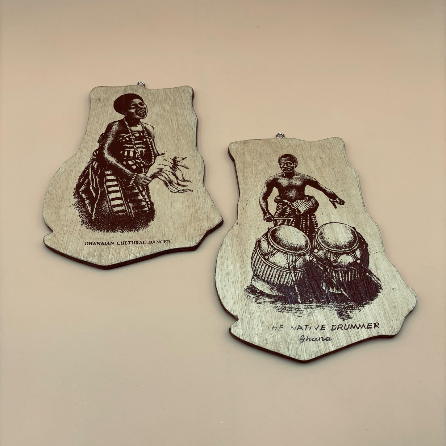 Ghana Cultural Plywood Wall Plaques – Drummer & Dancer Pair