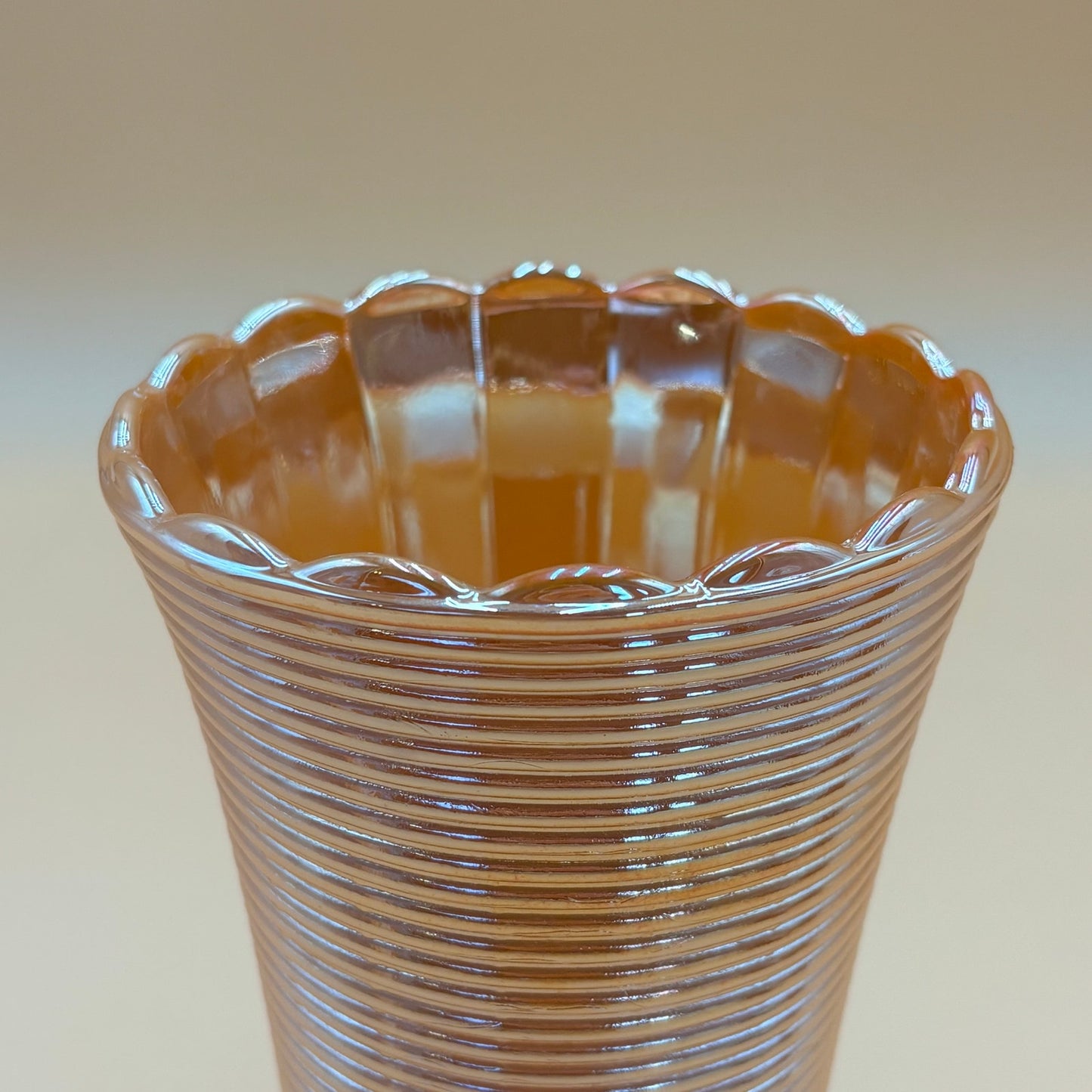 Vintage Fire King Peach Luster Scalloped Vases - Set of 2