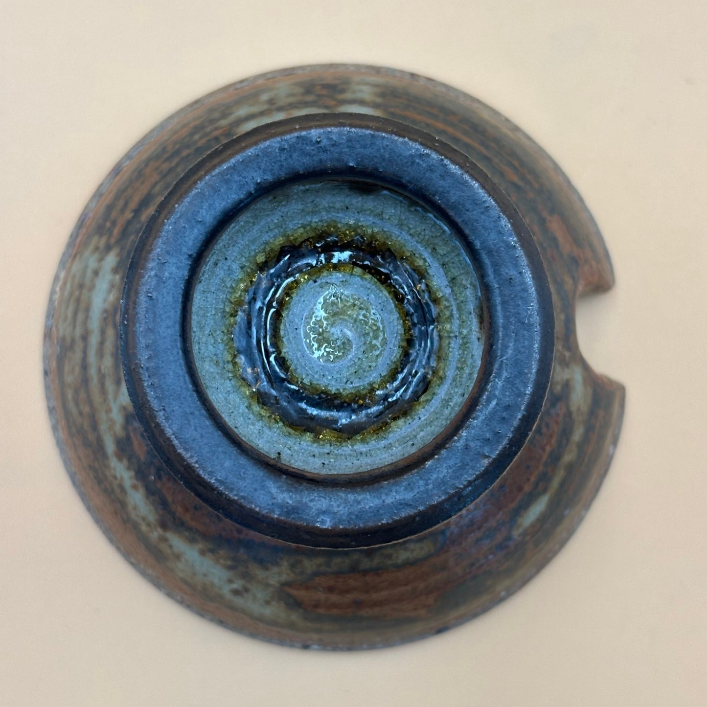 Studio Pottery Honey Jar with Dipper — Olive Green Earth Tone Glaze