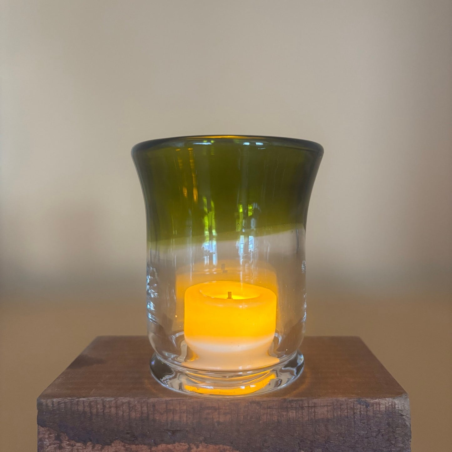 Set of 4 Hand Blown Art Glass Candleholders - Green and Clear