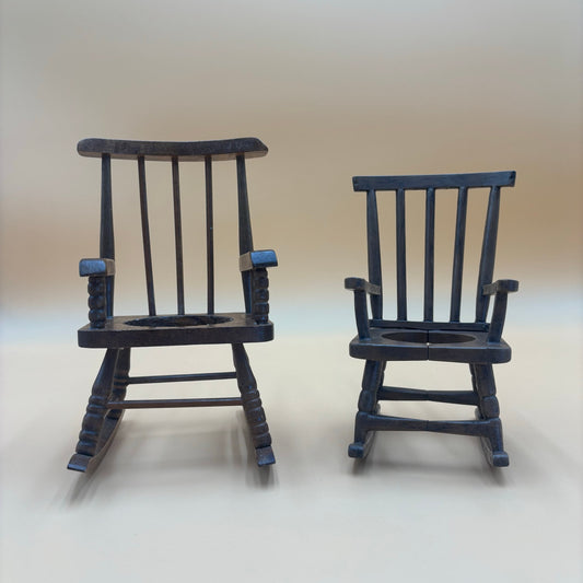 Set of 2 Vintage Wooden Rocking Chair Planters - Medium Brown Finish