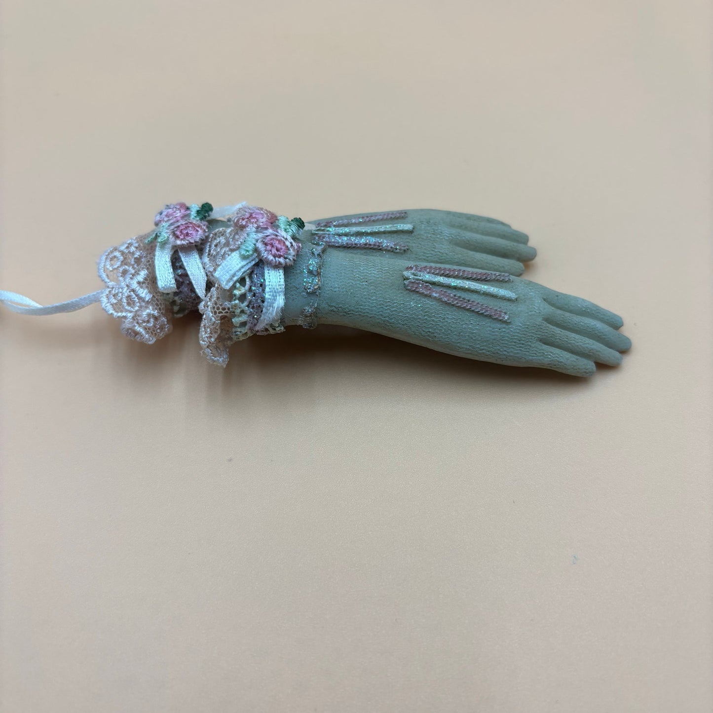 Vintage Victorian Glove Ornament with Lace and Embroidery