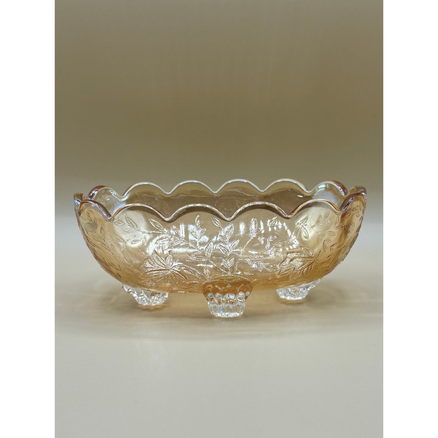 Iridescent Louisa Pattern Candy Dish - Beautiful Decorative Bowl Peach Yellow and Gold