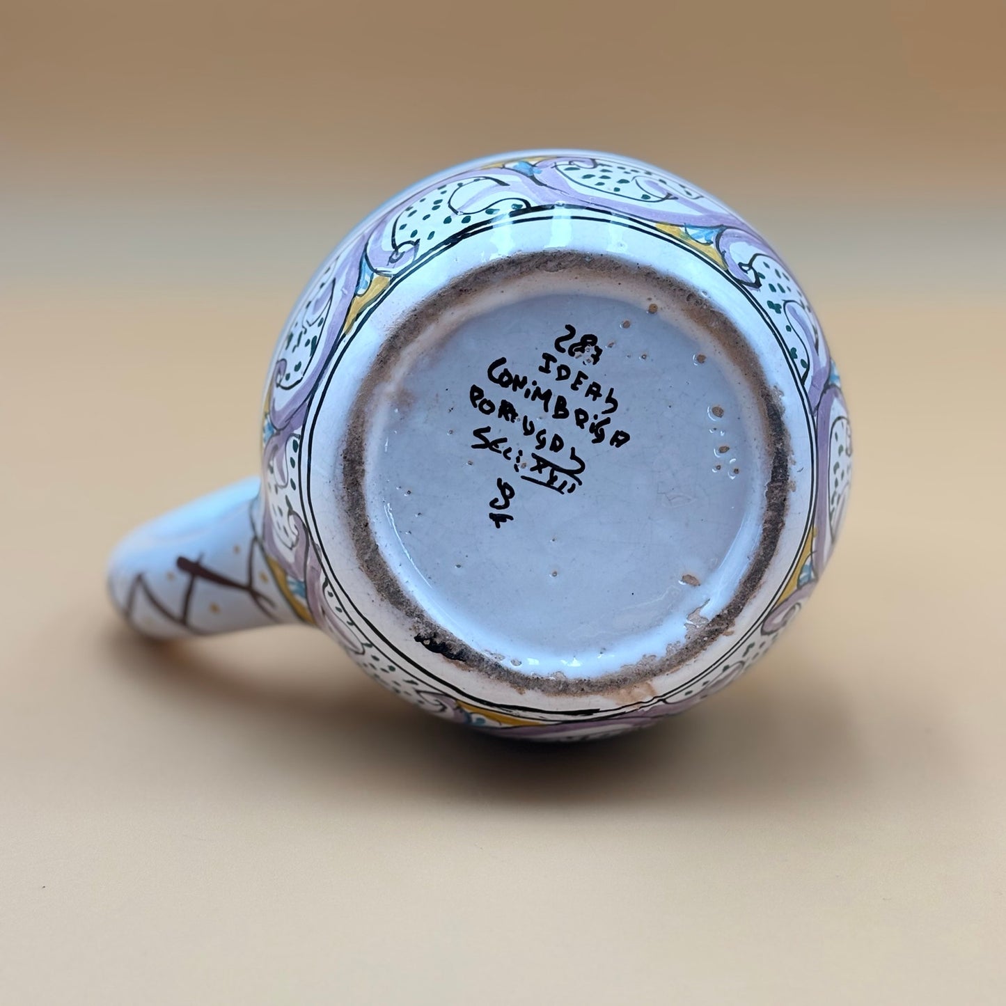 Vintage Portuguese Coimbra Pitcher – Hand-Painted Bird & Floral Talavera-Style Pottery