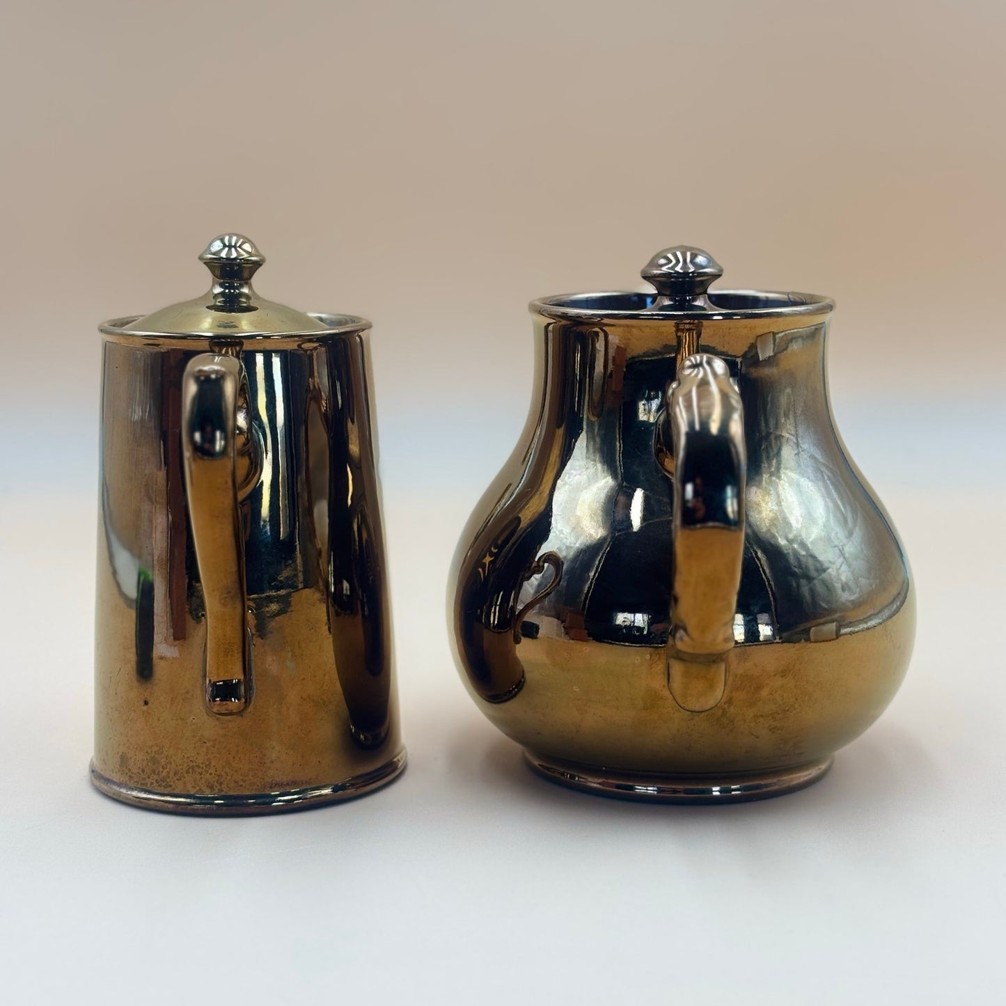 Gibson & Sons England Copper Lusterware Teapot & Coffee Pot Set – Smooth Finish