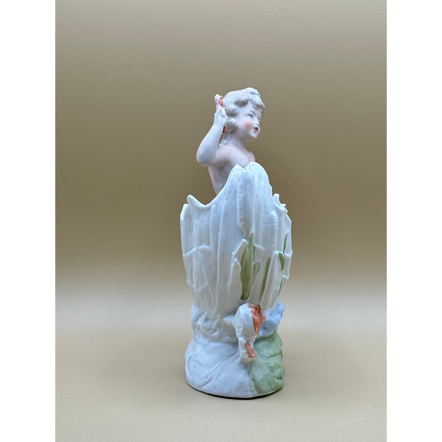 Vintage Cherub Shell Planter Porcelain Figurine