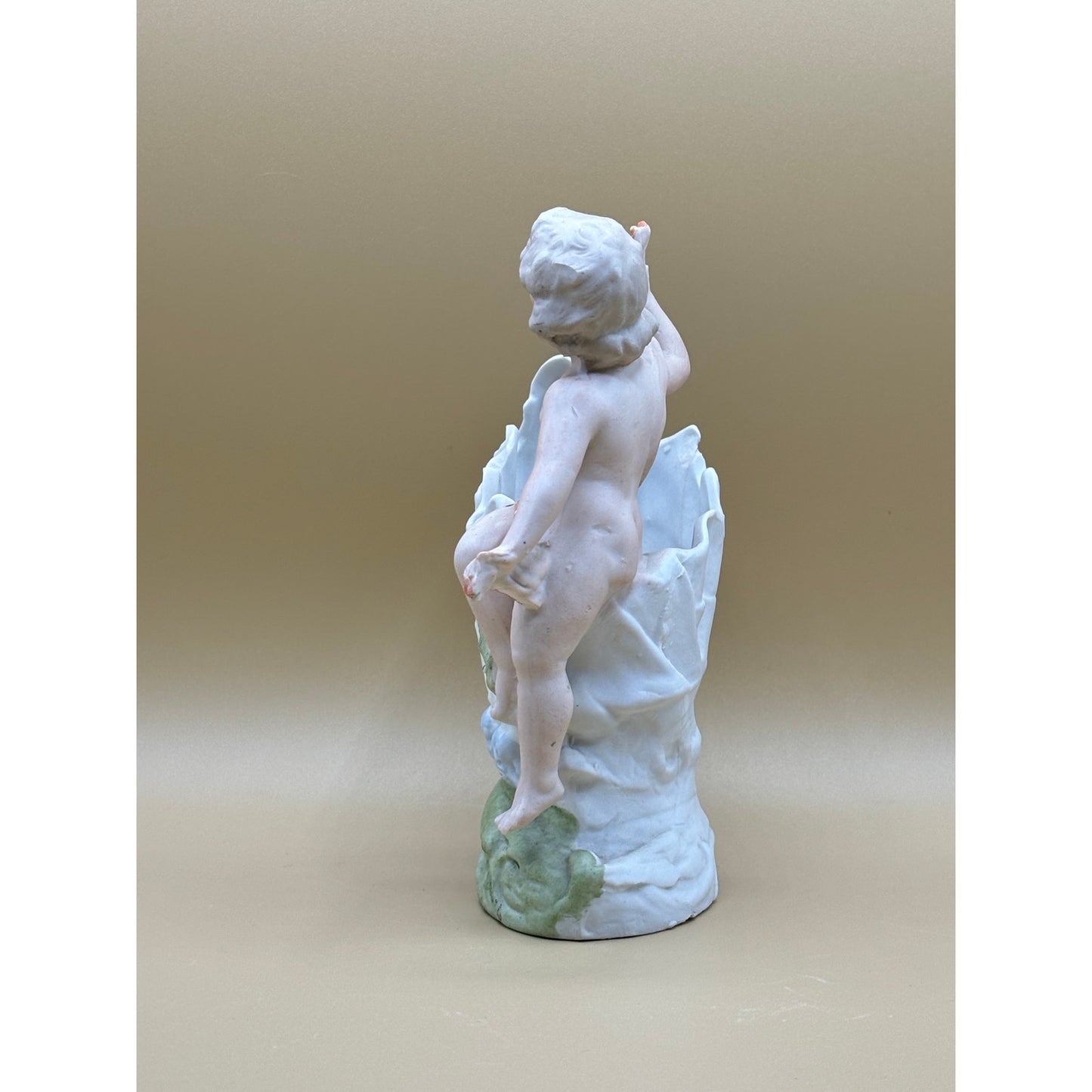 Vintage Cherub Shell Planter Porcelain Figurine