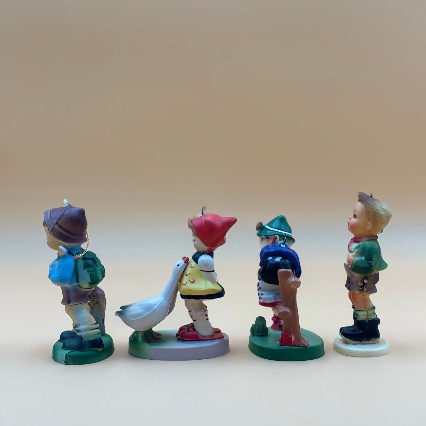 Vintage Plastic Hummel-Style Children Ornaments (Set of 4