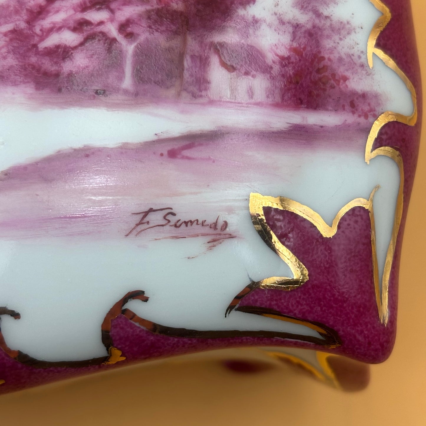 Hand Painted Porcelain Footed Dish Signed “By F. Semedo” – Sèvres-Style Scene
