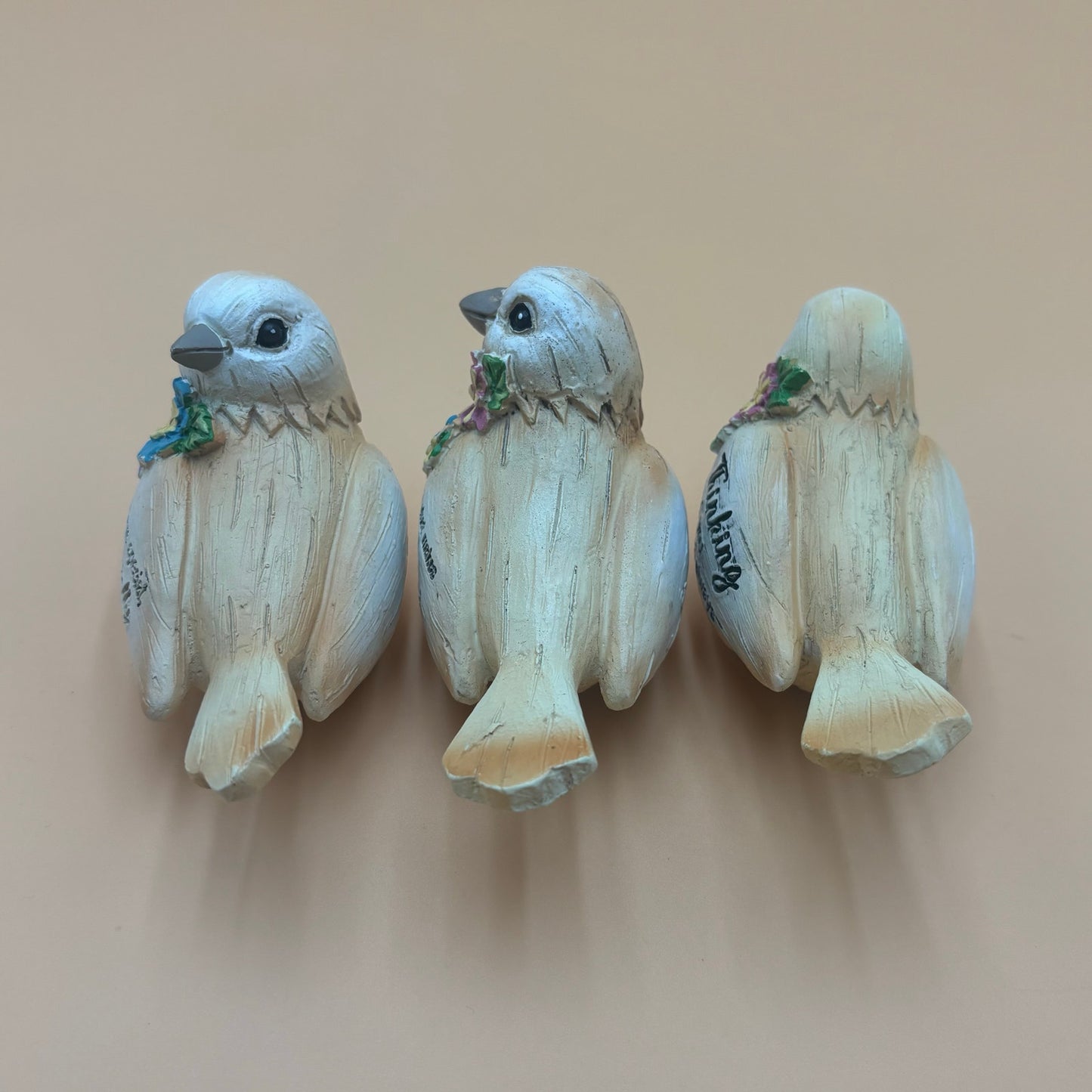 Set of 3 Inspirational Bird Figurines – Floral Accents & Messages (4”)