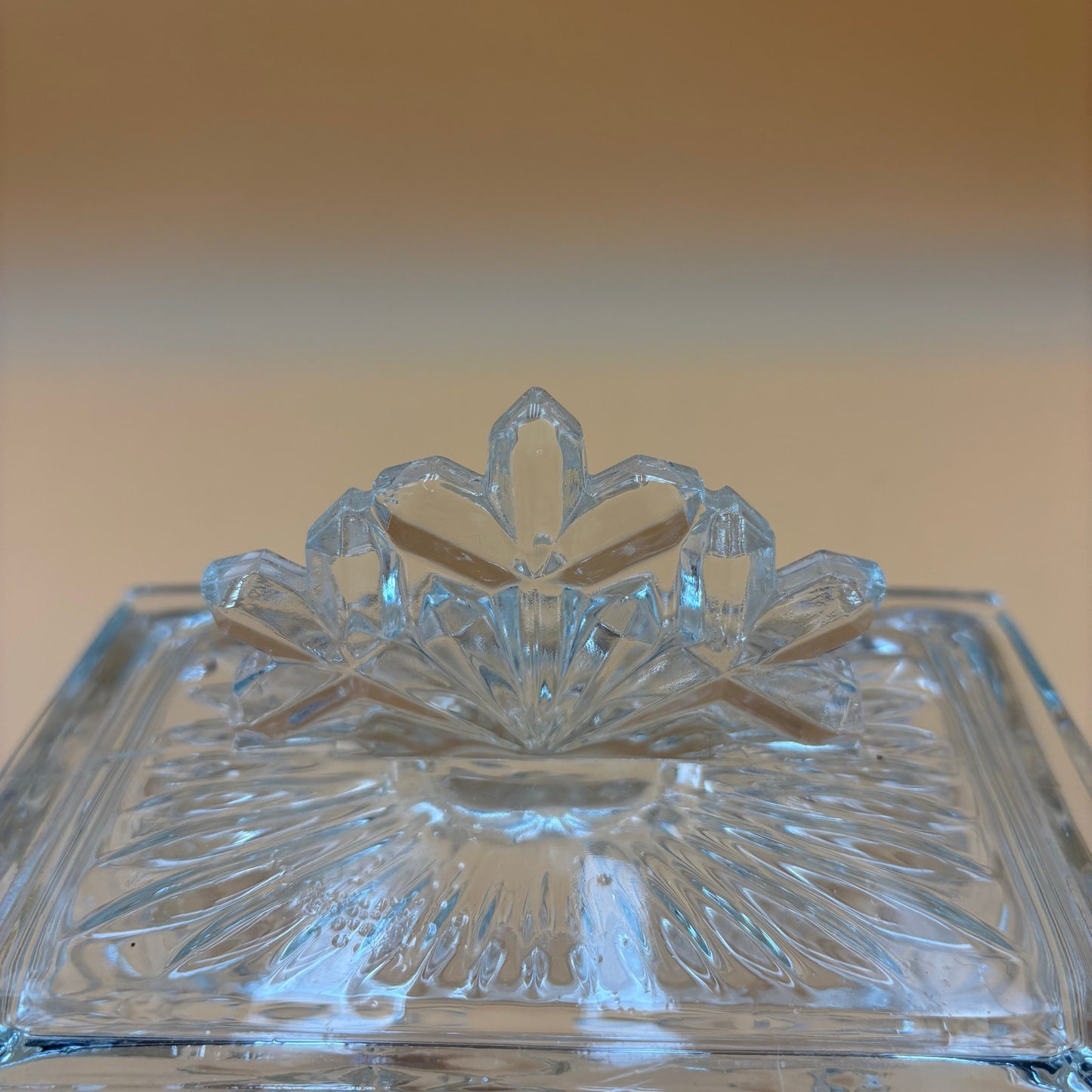 Vintage Clear Pressed Glass Snowflake Trinket Box