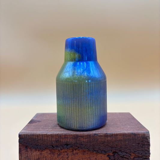 Vintage Ribbed Studio Pottery Bud Vase - Blue & Green Drip Glaze