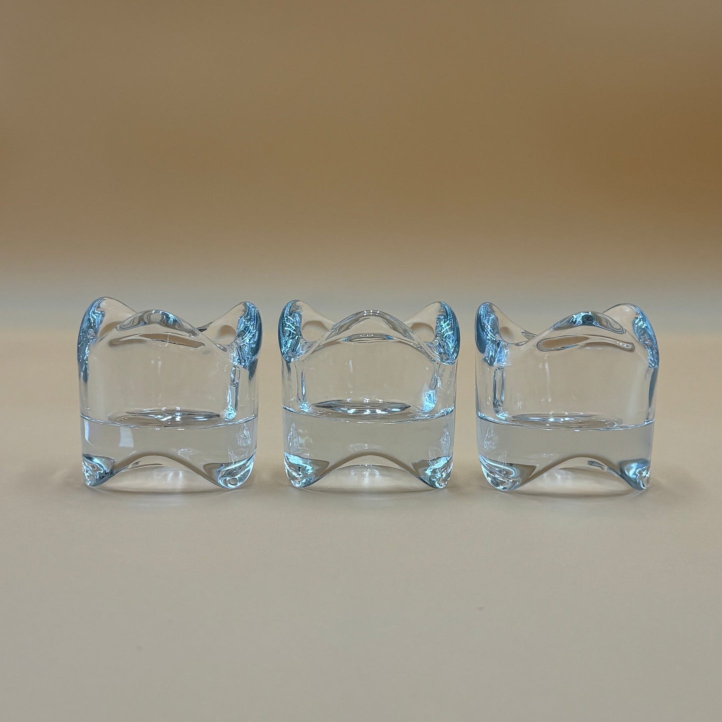 Set of 3 Crystal Tealight Holders - Modern Wavy Design