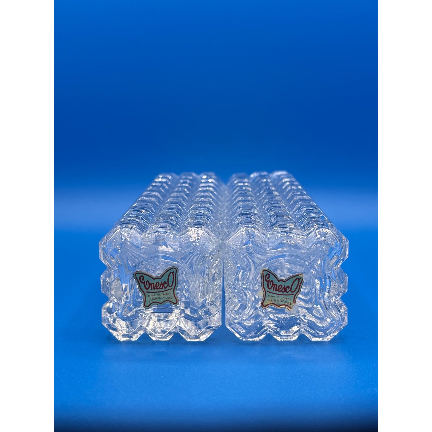 Vintage Square Cut Clear Glass Bud Vase with Block Pattern