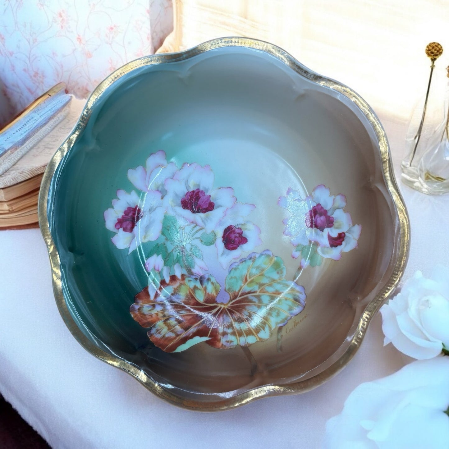 Antique Hand-Painted Porcelain Bowl Signed Caillaux – 8 3/8”