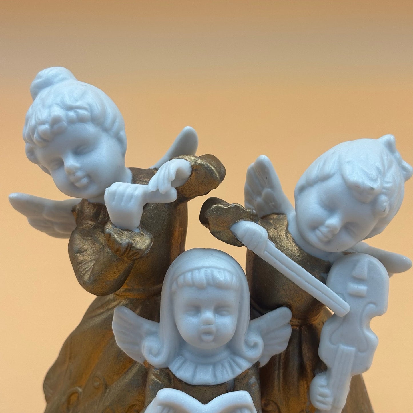 Vintage Angel Choir Figurine Trio – Gold & White