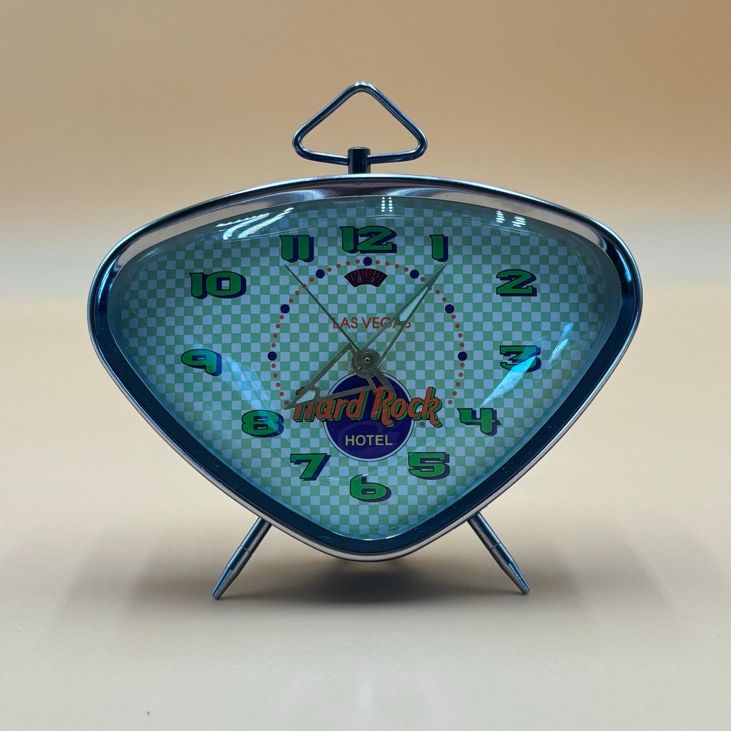 Vintage Hard Rock Hotel Las Vegas Alarm Clock - Purple & Green Triangle Wind-Up