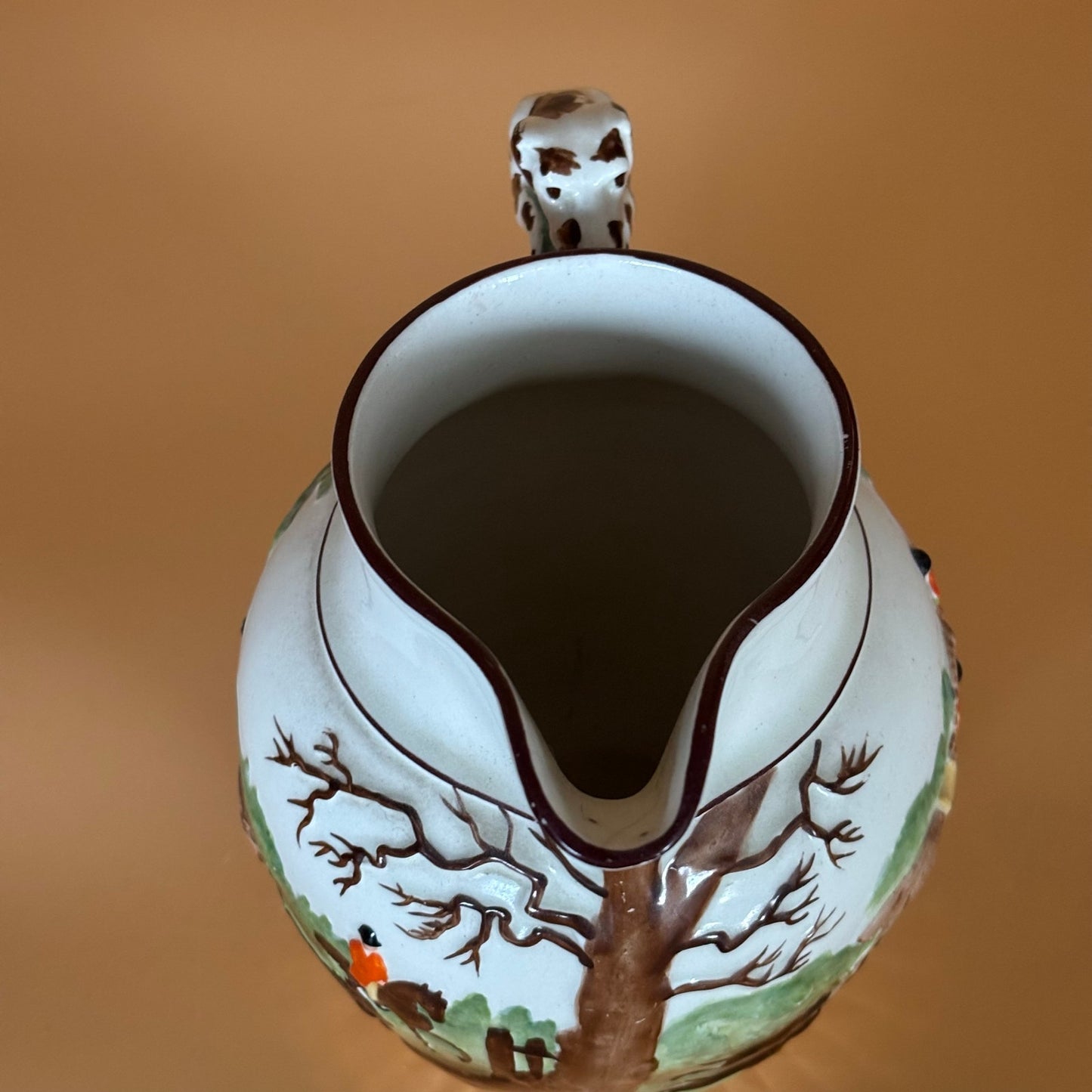 Antique Staffordshire Style Fox Hunt Pitcher with RARE Staple Repair