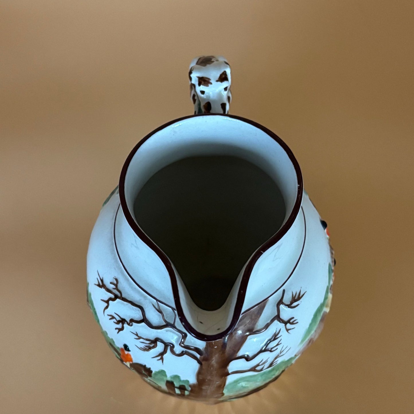 Antique Staffordshire Style Fox Hunt Pitcher with RARE Staple Repair