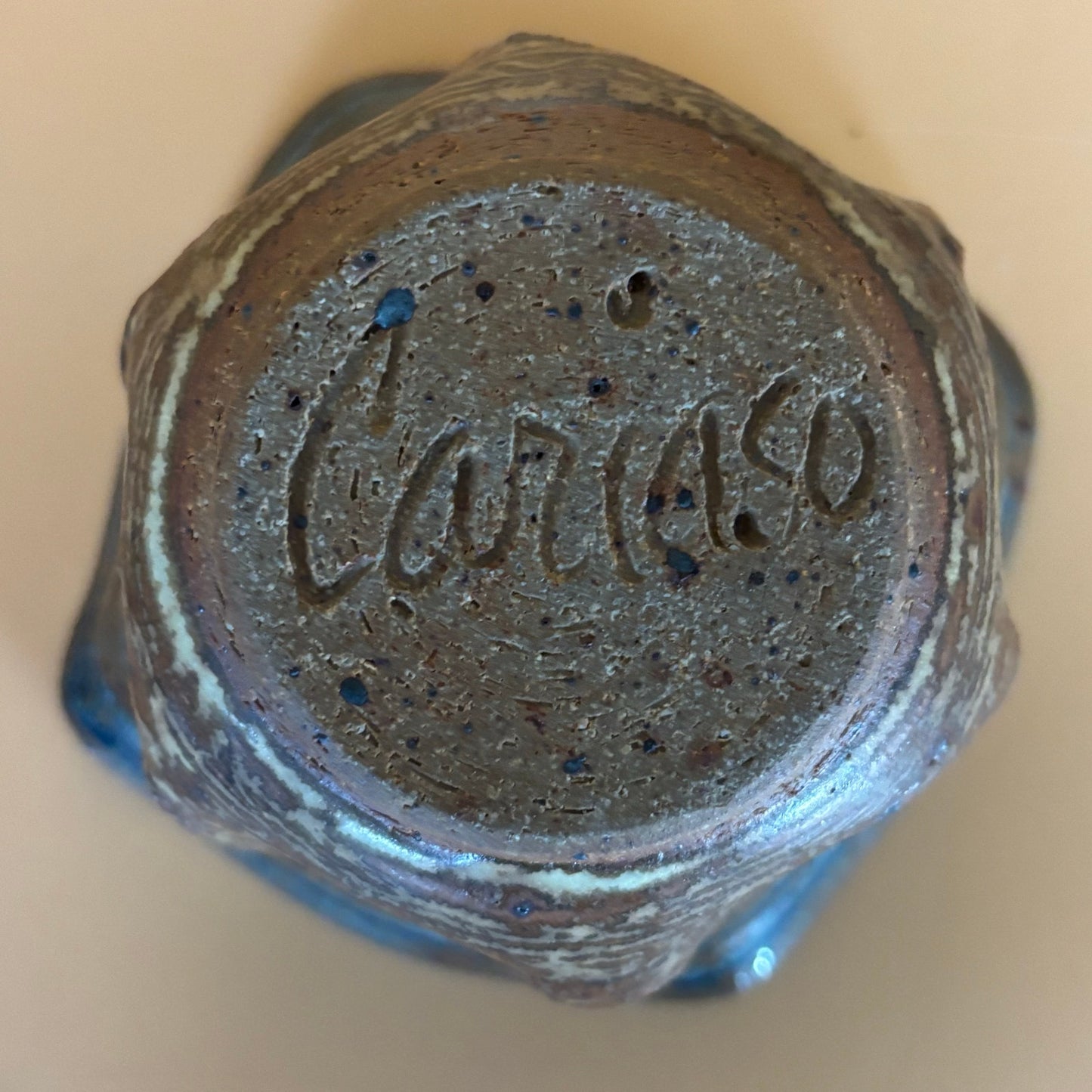Signed Caruso Studio Pottery Bowl – Blue & Earth-Toned Glaze