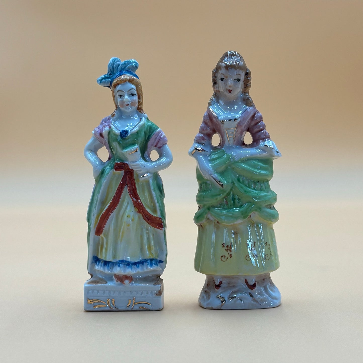 Vintage Japanese Colonial Lady Figurines - Hand Painted Porcelain Pair