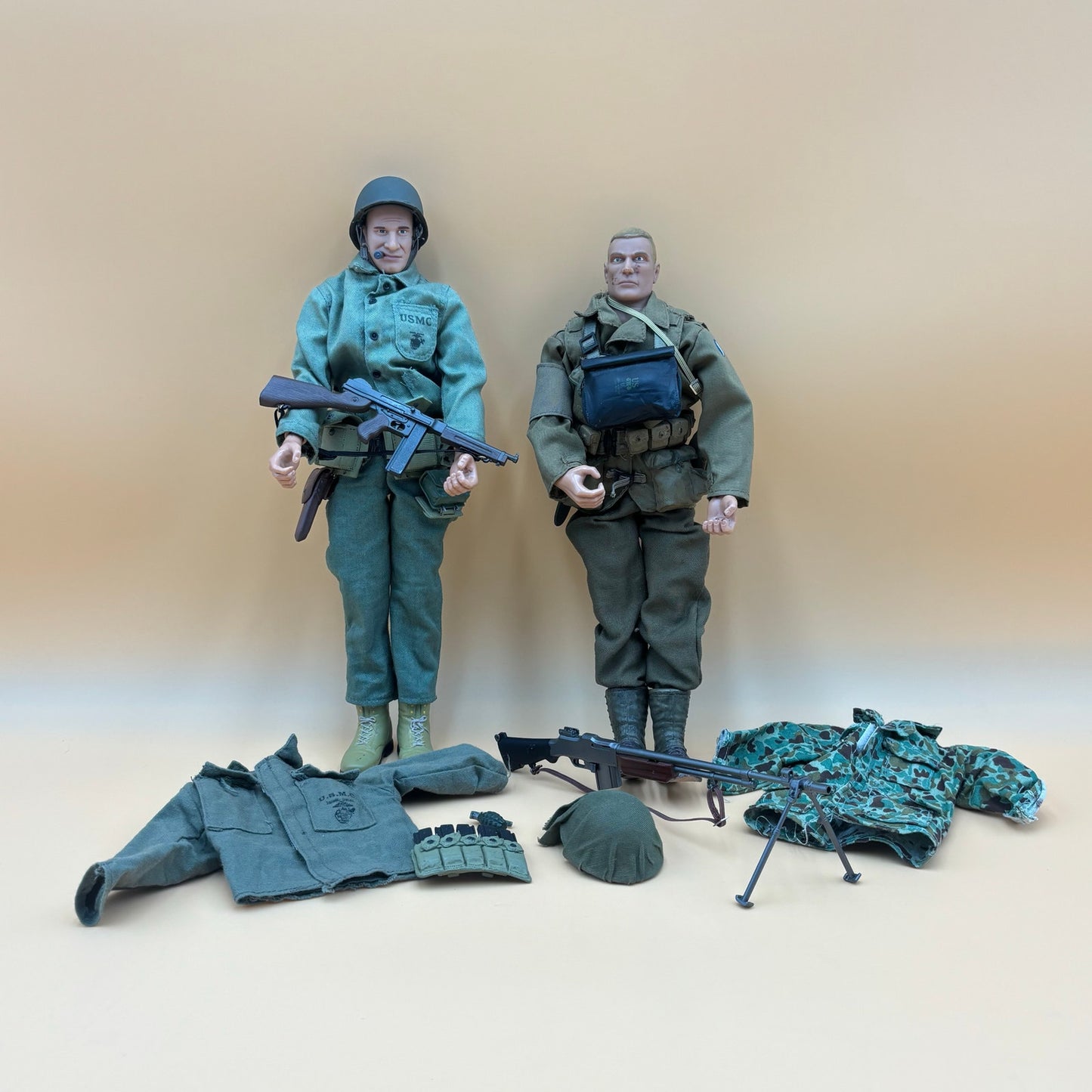 1998 & 2000 21st Century Toys Ultimate Soldier Lot – 12” USMC Marine & Army Figures with Gear, Weapons & Extra Uniforms